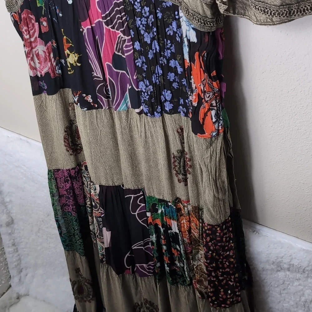 Young Threads Floral Embroidered Maxi Dress Womens Large Gravel Green Dress - Picture 13 of 14